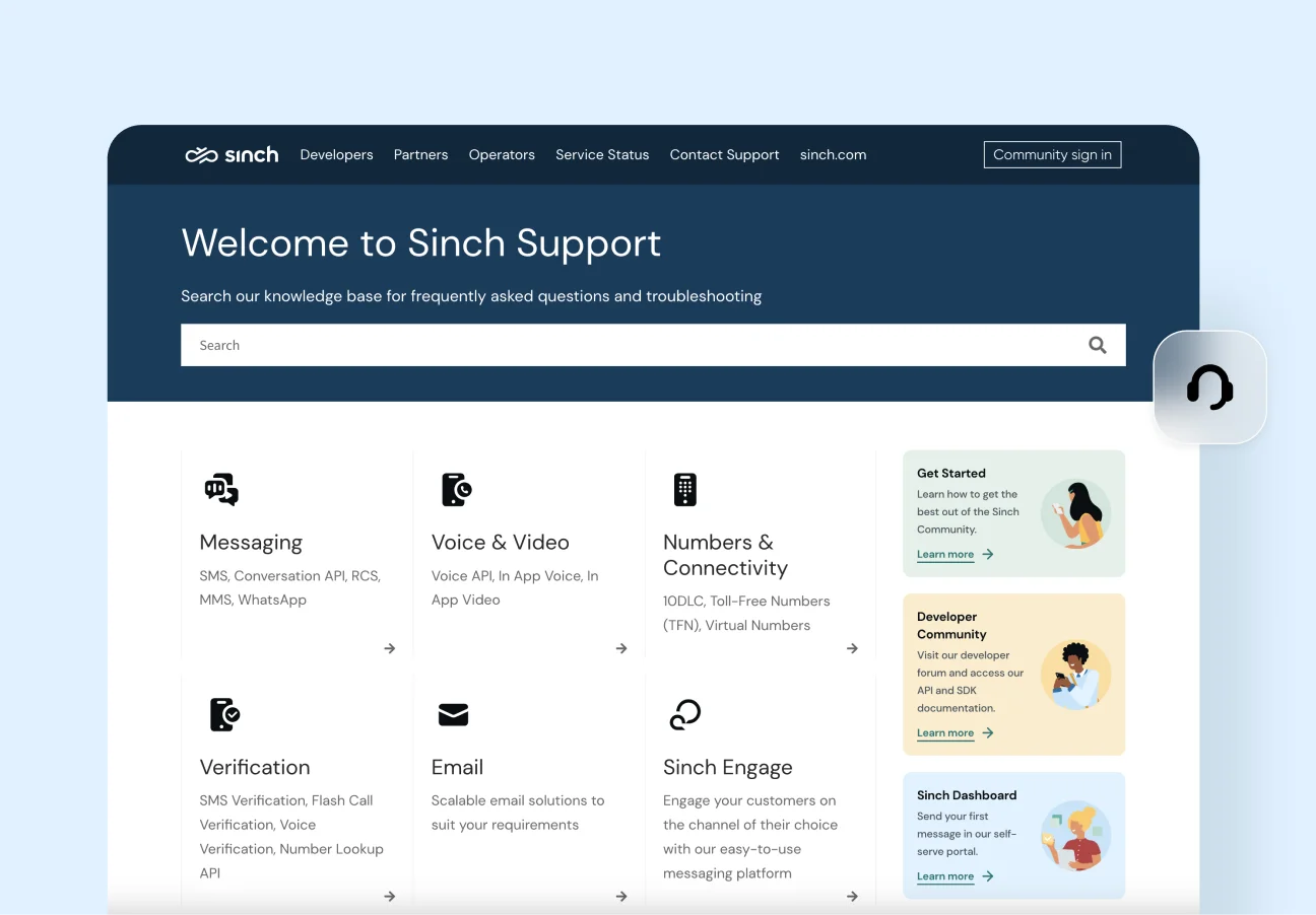 Image for Sinch Support Knowledgebases and Community