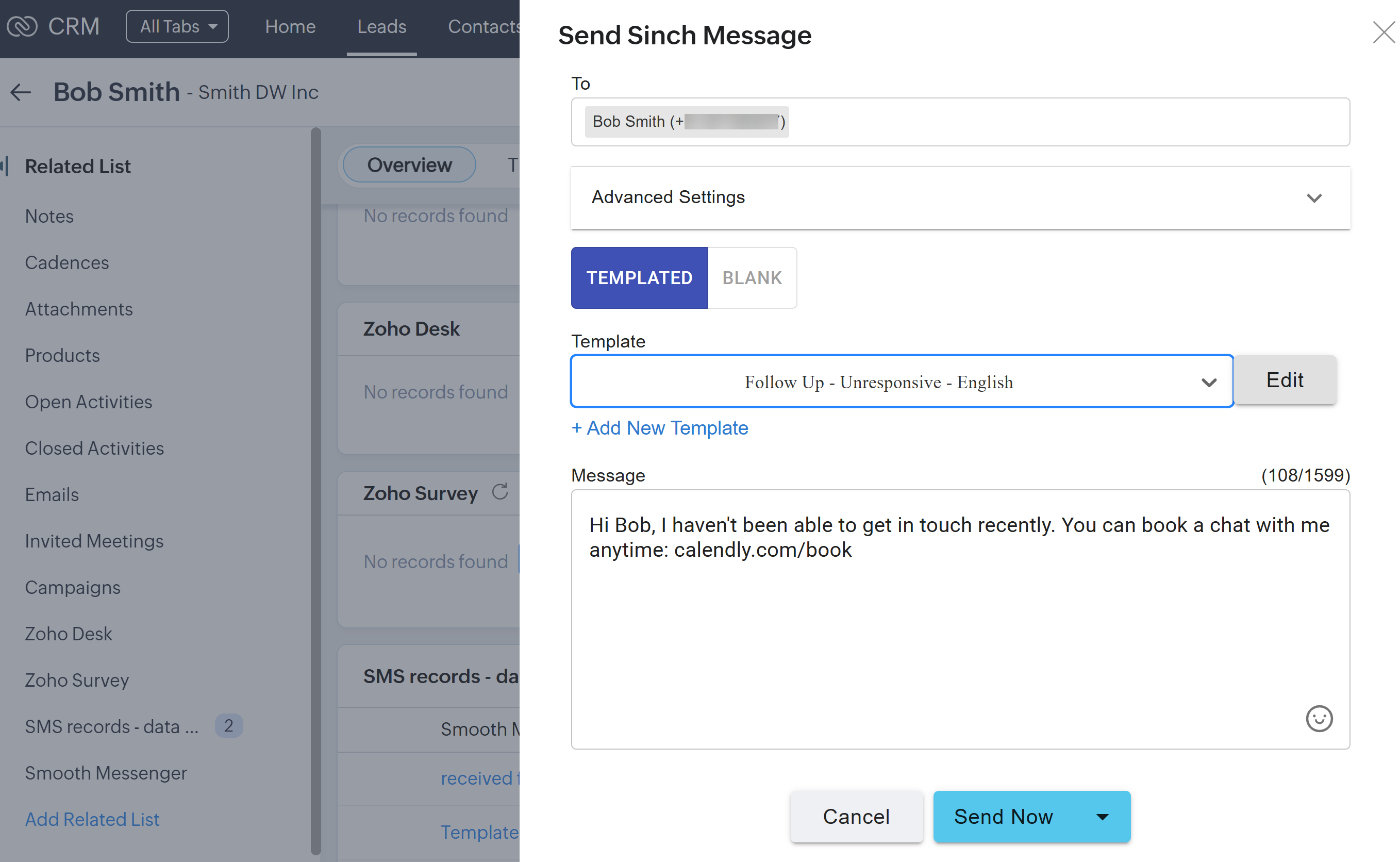 Image for Send and track all mobile message communications directly in Zoho CRM 