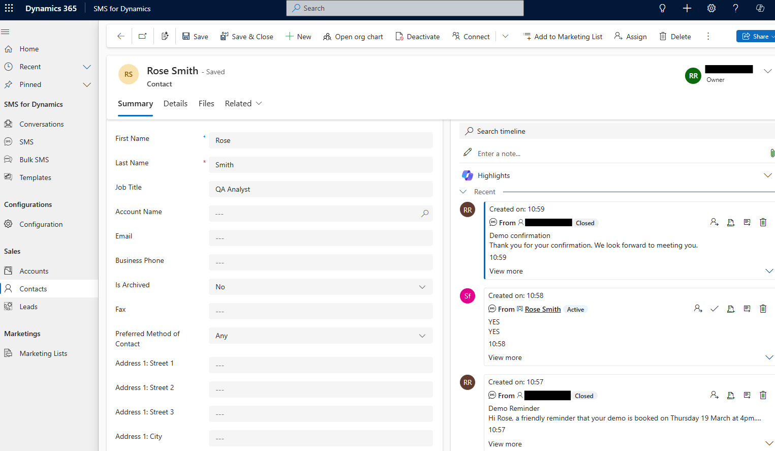 Image for Send and receive SMS directly from Microsoft Dynamics, easily tracked in your entity’s timeline 